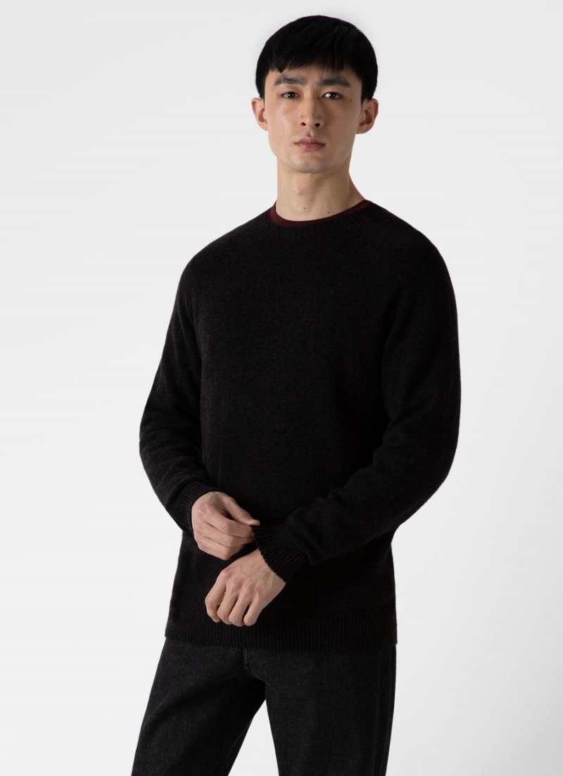 Brown Sunspel Lambswool Crew Neck Jumper | 39857-YXZG | USA