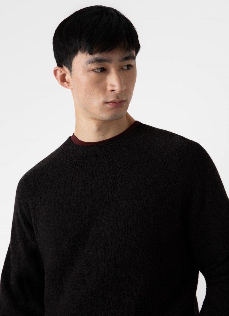 Brown Sunspel Lambswool Crew Neck Jumper | 39857-YXZG | USA