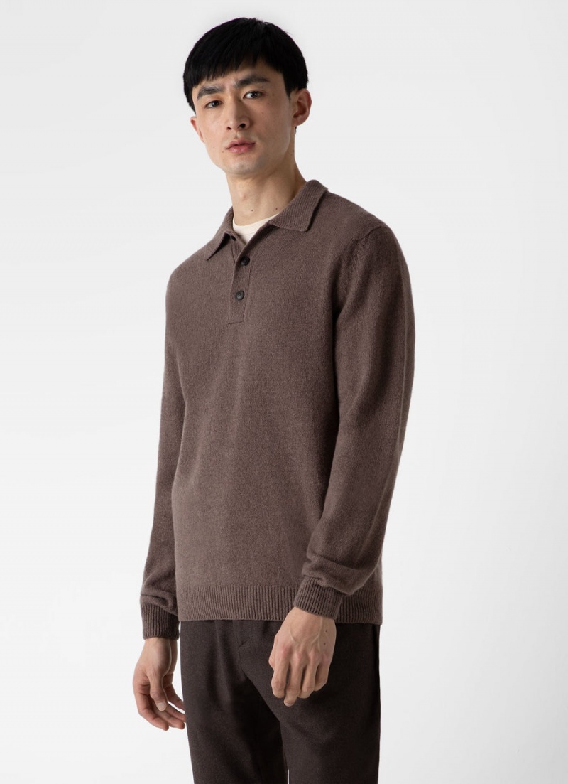 Brown Sunspel Lambswool Polo Shirt | 03684-OLPN | USA