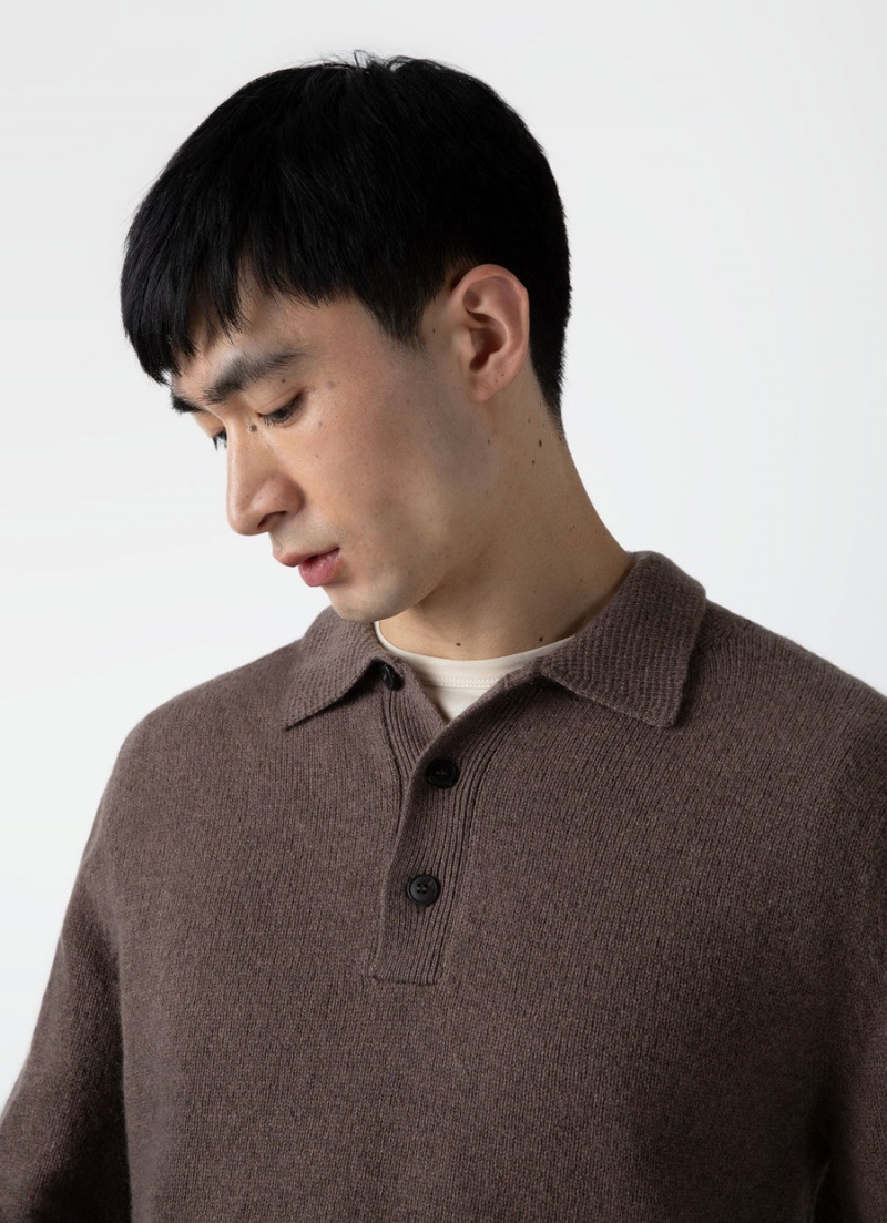 Brown Sunspel Lambswool Polo Shirt | 03684-OLPN | USA