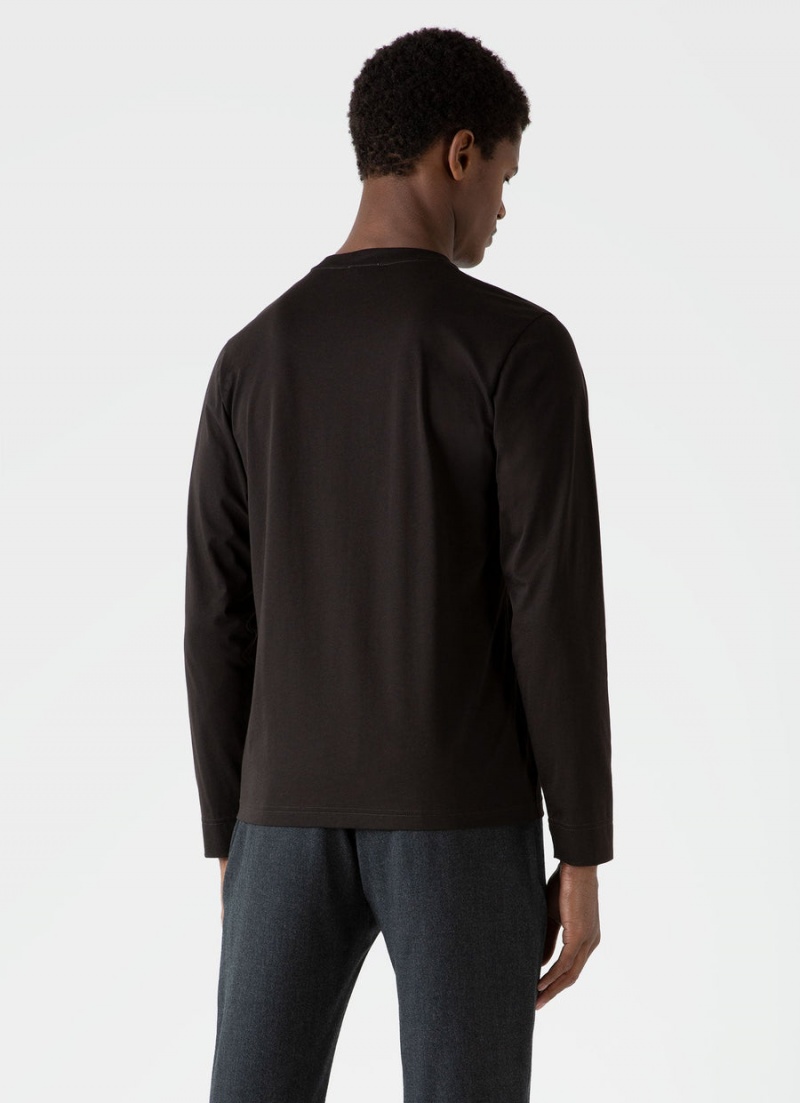 Brown Sunspel Long Sleeve Riviera Midweight T-shirt | 40817-YICG | USA