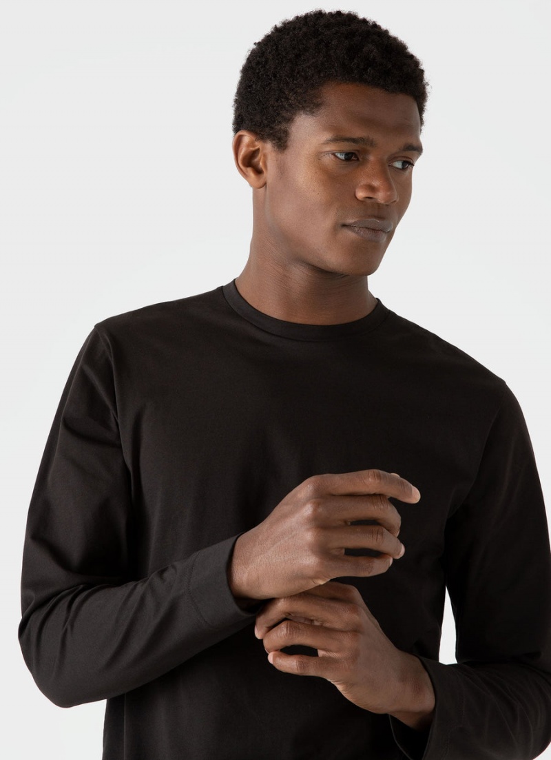 Brown Sunspel Long Sleeve Riviera Midweight T-shirt | 40817-YICG | USA