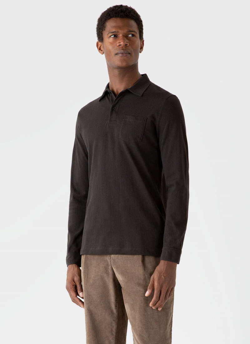 Brown Sunspel Long Sleeve Riviera Polo Shirt | 60894-RQIE | USA