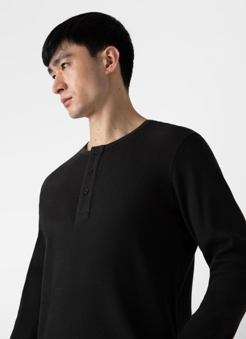 Brown Sunspel Long Sleeve Waffle Henley | 64371-BMYP | USA