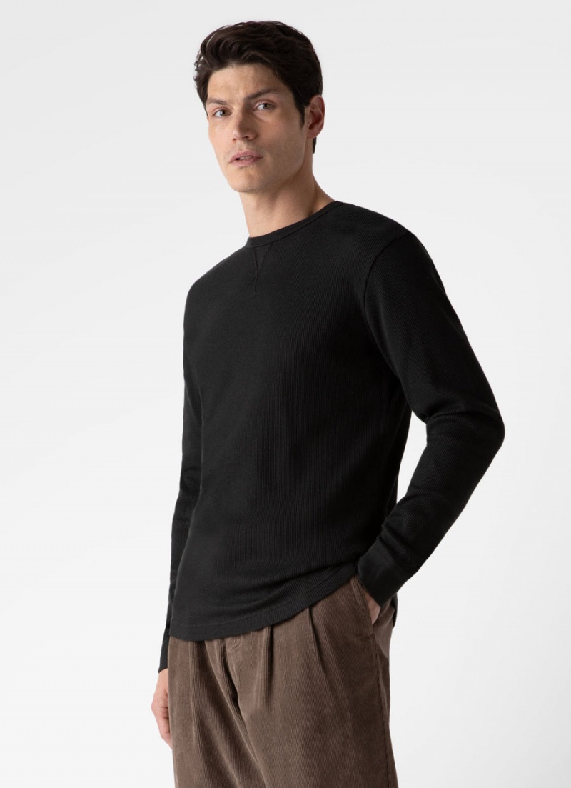 Brown Sunspel Long Sleeve Waffle T-shirt | 12043-IHYB | USA