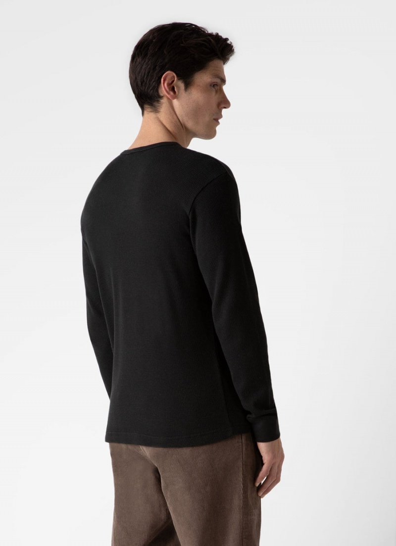 Brown Sunspel Long Sleeve Waffle T-shirt | 12043-IHYB | USA