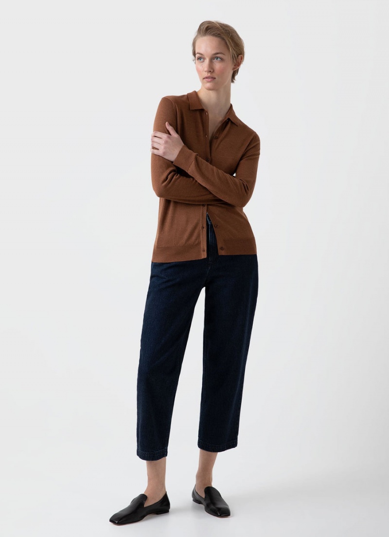 Brown Sunspel Merino Silk Collar Cardigan | 01345-WOYM | USA