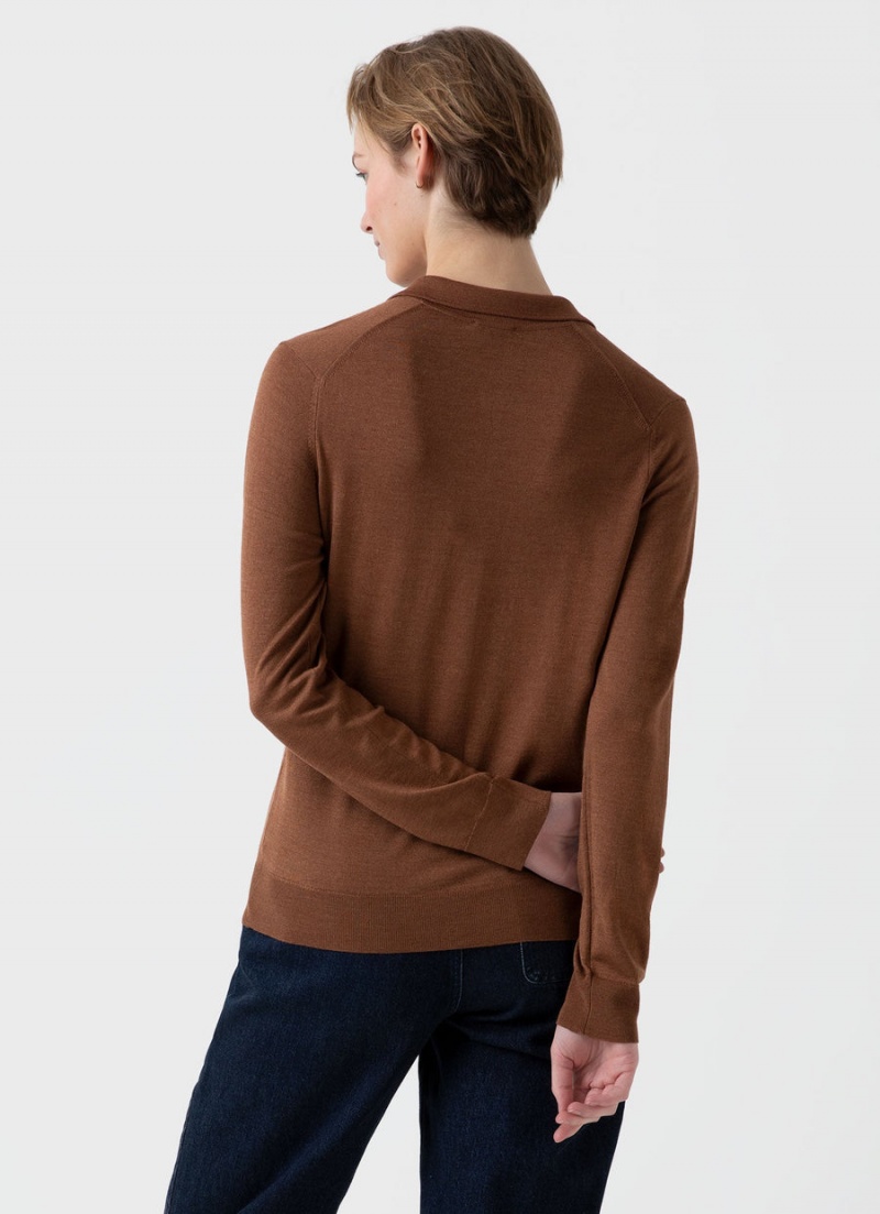 Brown Sunspel Merino Silk Collar Cardigan | 01345-WOYM | USA