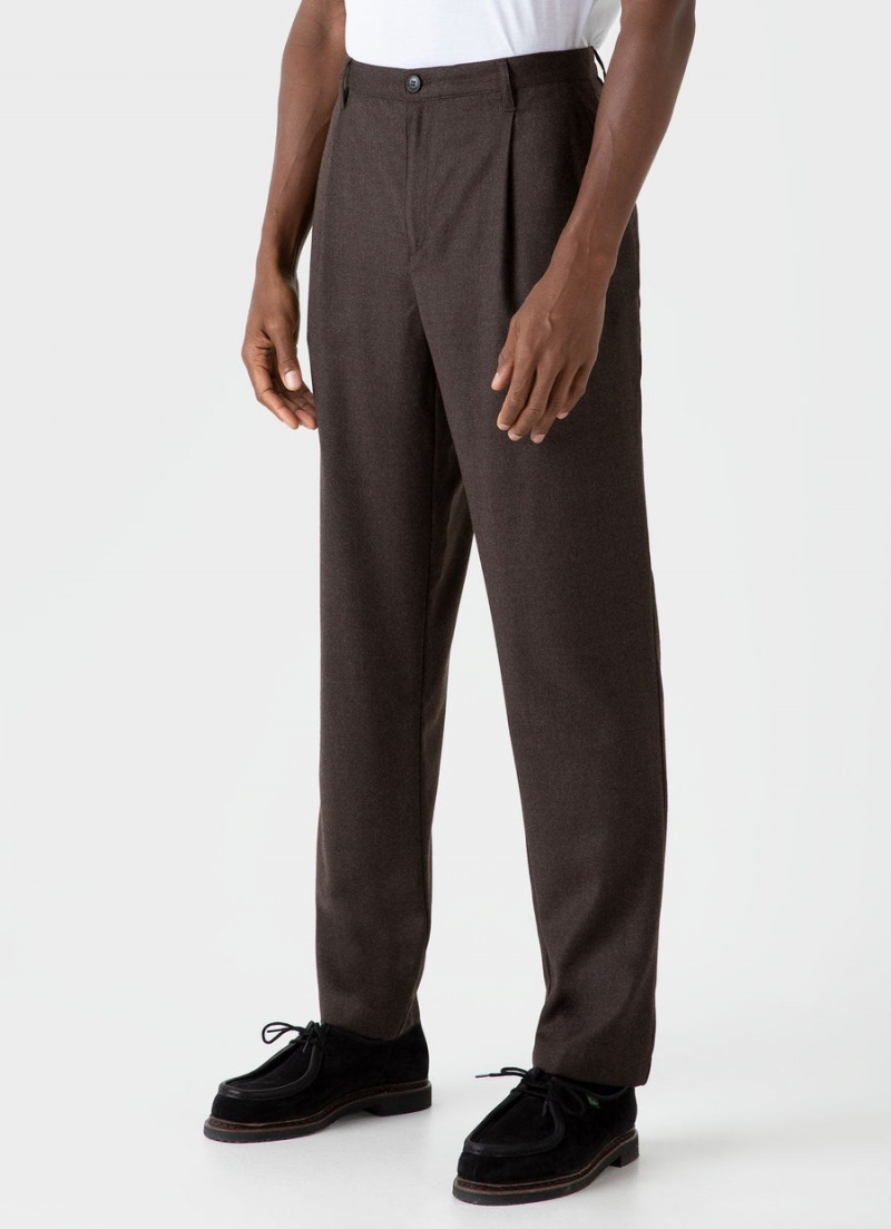 Brown Sunspel Pleated Wool Flannel Trouser | 36921-TUWR | USA