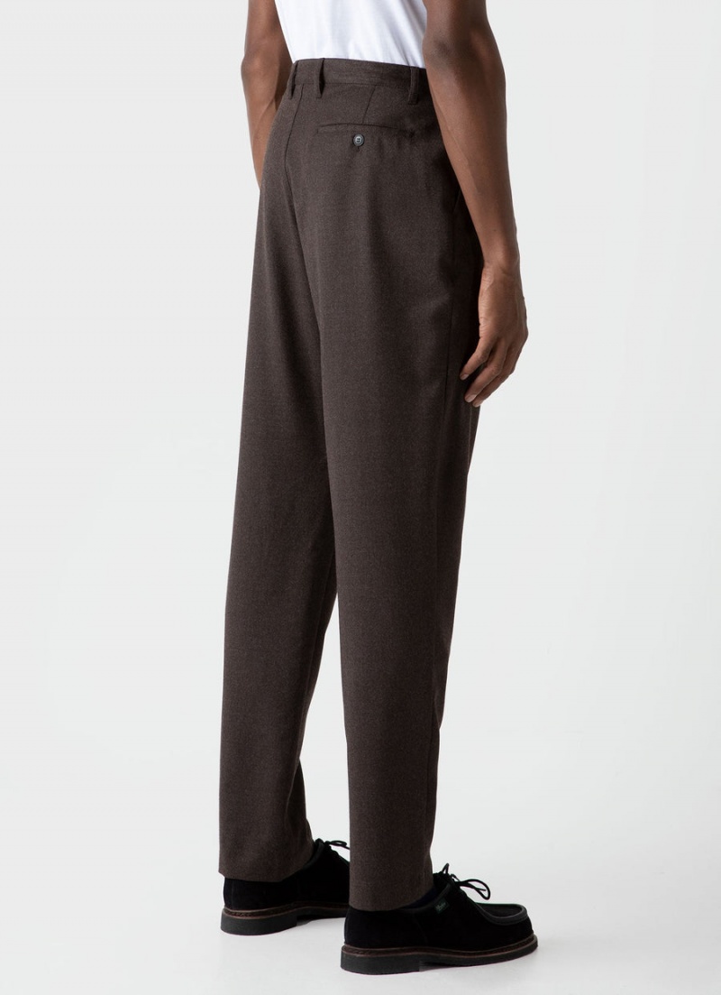 Brown Sunspel Pleated Wool Flannel Trouser | 36921-TUWR | USA