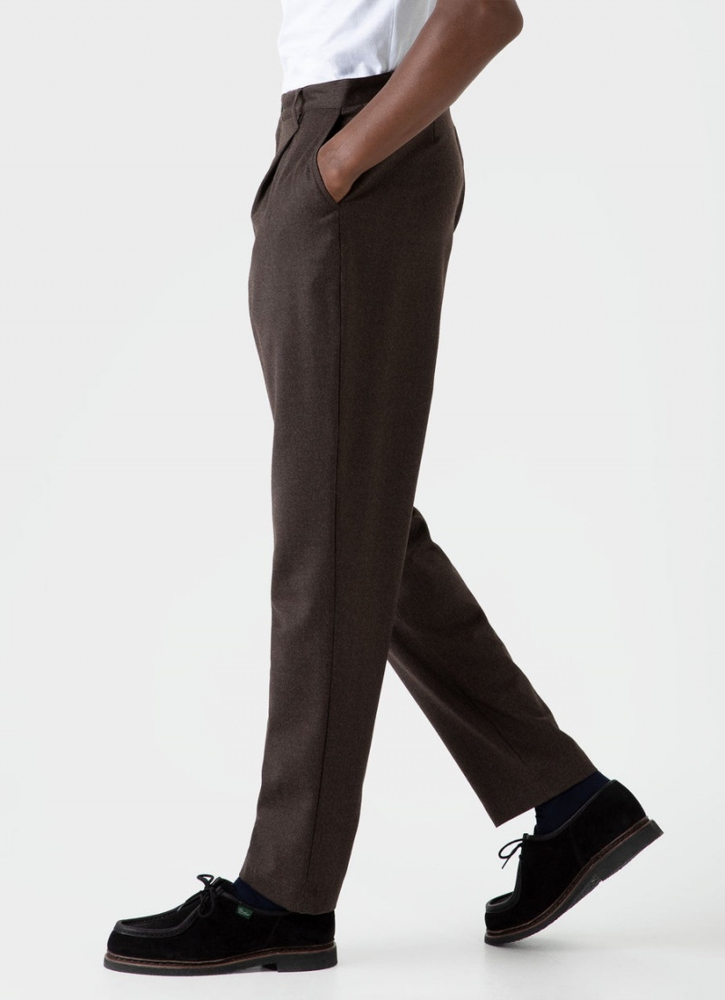 Brown Sunspel Pleated Wool Flannel Trouser | 36921-TUWR | USA