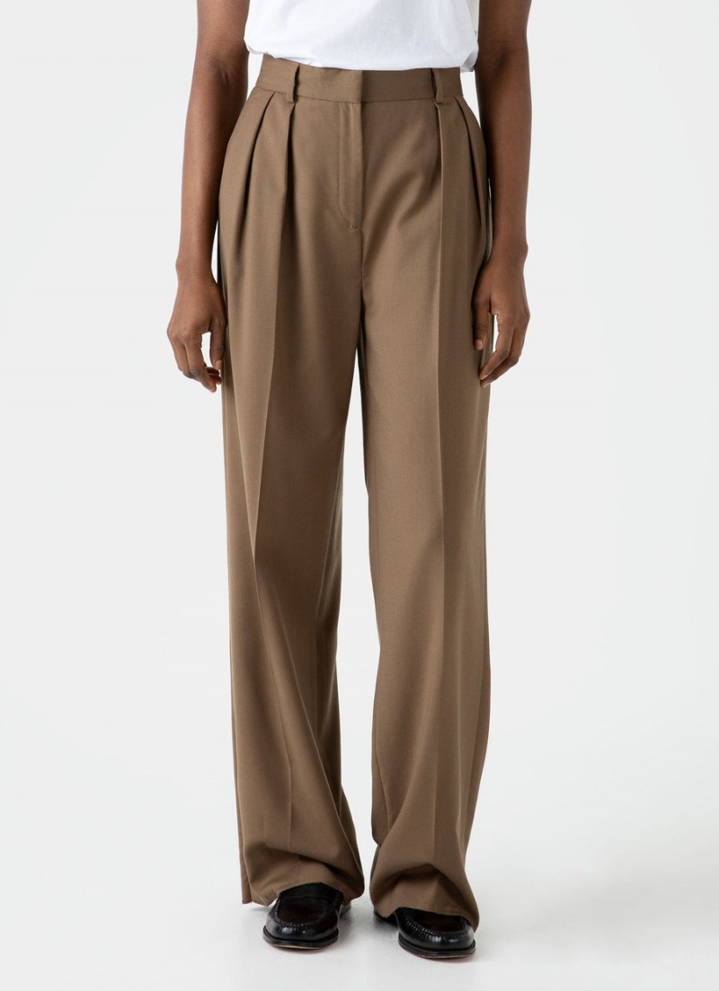 Brown Sunspel Pleated Wool Trouser | 93542-SBXE | USA