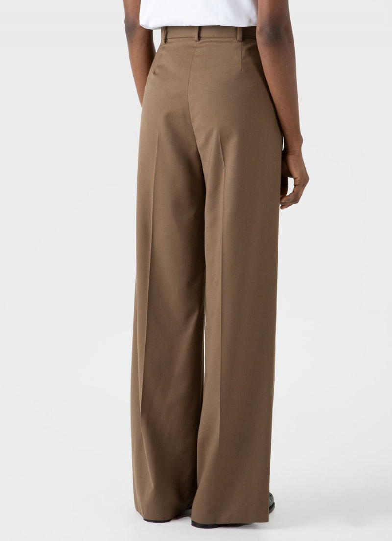 Brown Sunspel Pleated Wool Trouser | 93542-SBXE | USA