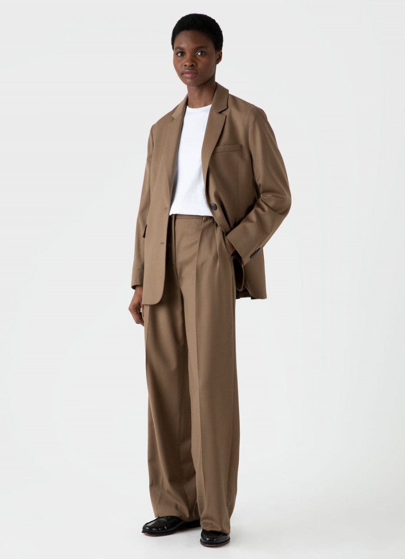 Brown Sunspel Pleated Wool Trouser | 93542-SBXE | USA