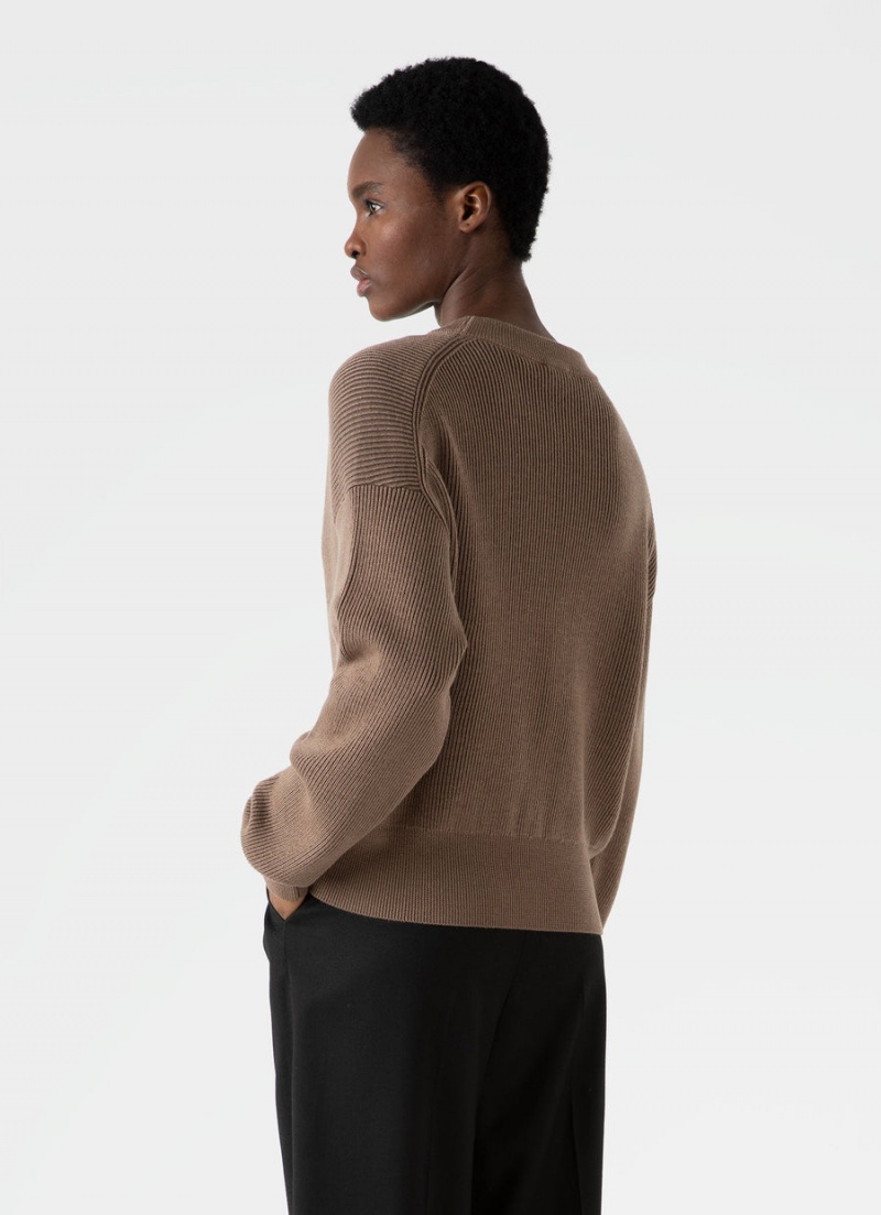 Brown Sunspel Ribbed Crew Neck Jumper | 84016-RBNY | USA