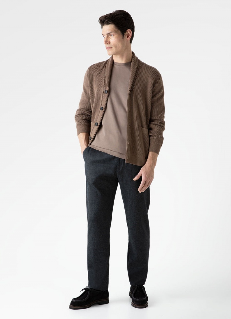 Brown Sunspel Ribbed Shawl Neck Cardigan | 45290-JHVG | USA