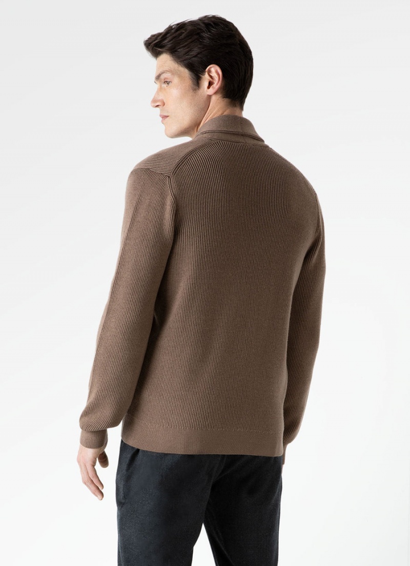 Brown Sunspel Ribbed Shawl Neck Cardigan | 45290-JHVG | USA