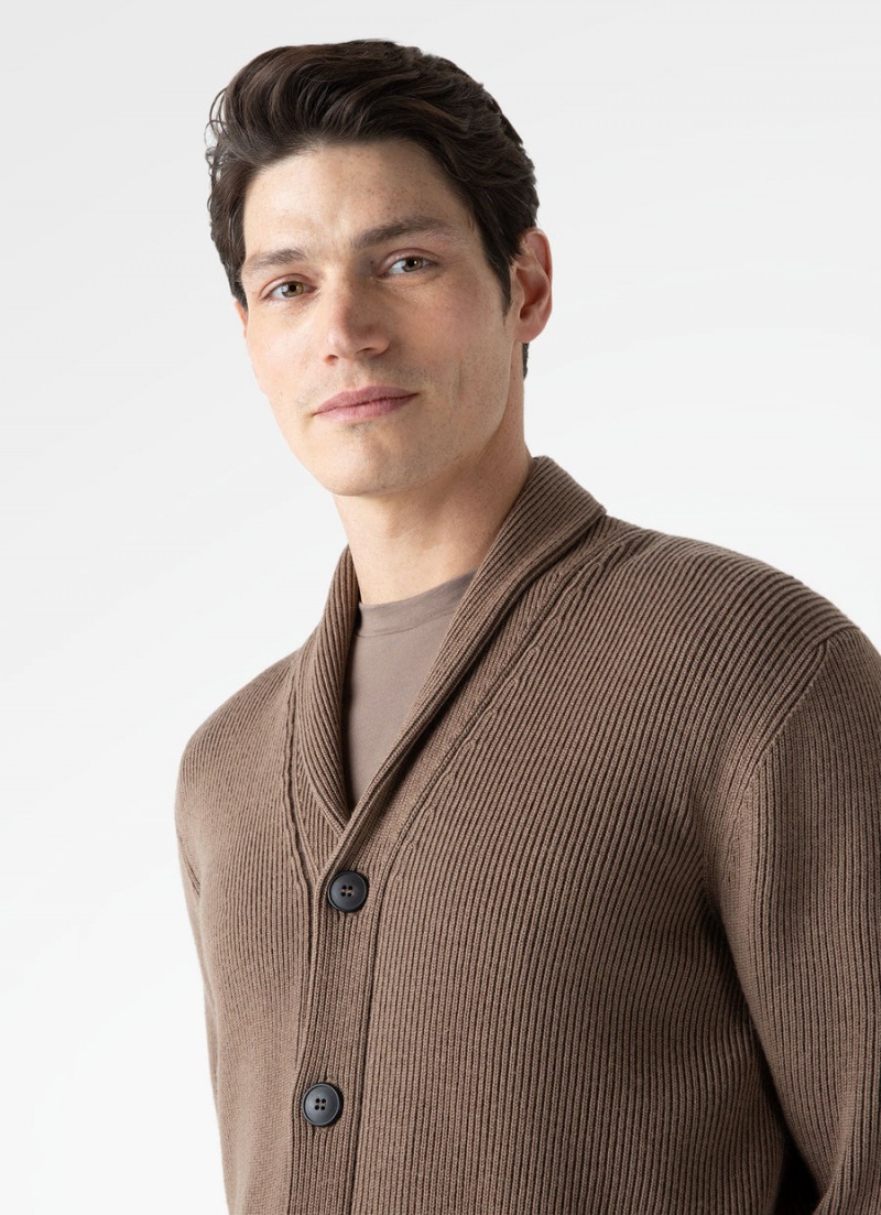 Brown Sunspel Ribbed Shawl Neck Cardigan | 45290-JHVG | USA