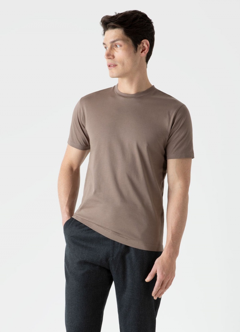 Brown Sunspel Riviera Midweight T-shirt | 20435-BSVN | USA