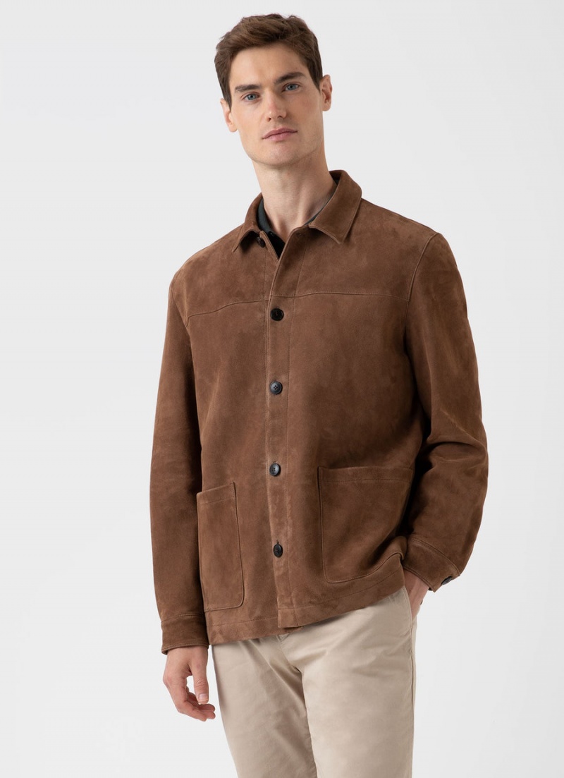 Brown Sunspel Suede Twin Pocket Jacket | 86410-LXTK | USA