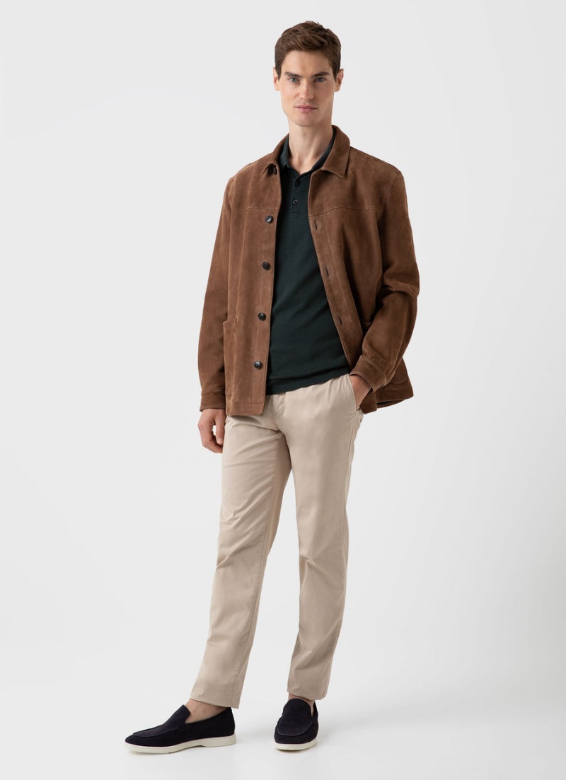 Brown Sunspel Suede Twin Pocket Jacket | 86410-LXTK | USA