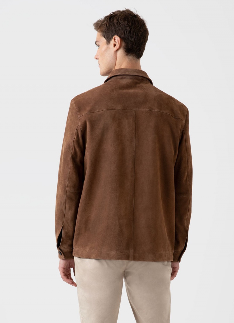 Brown Sunspel Suede Twin Pocket Jacket | 86410-LXTK | USA