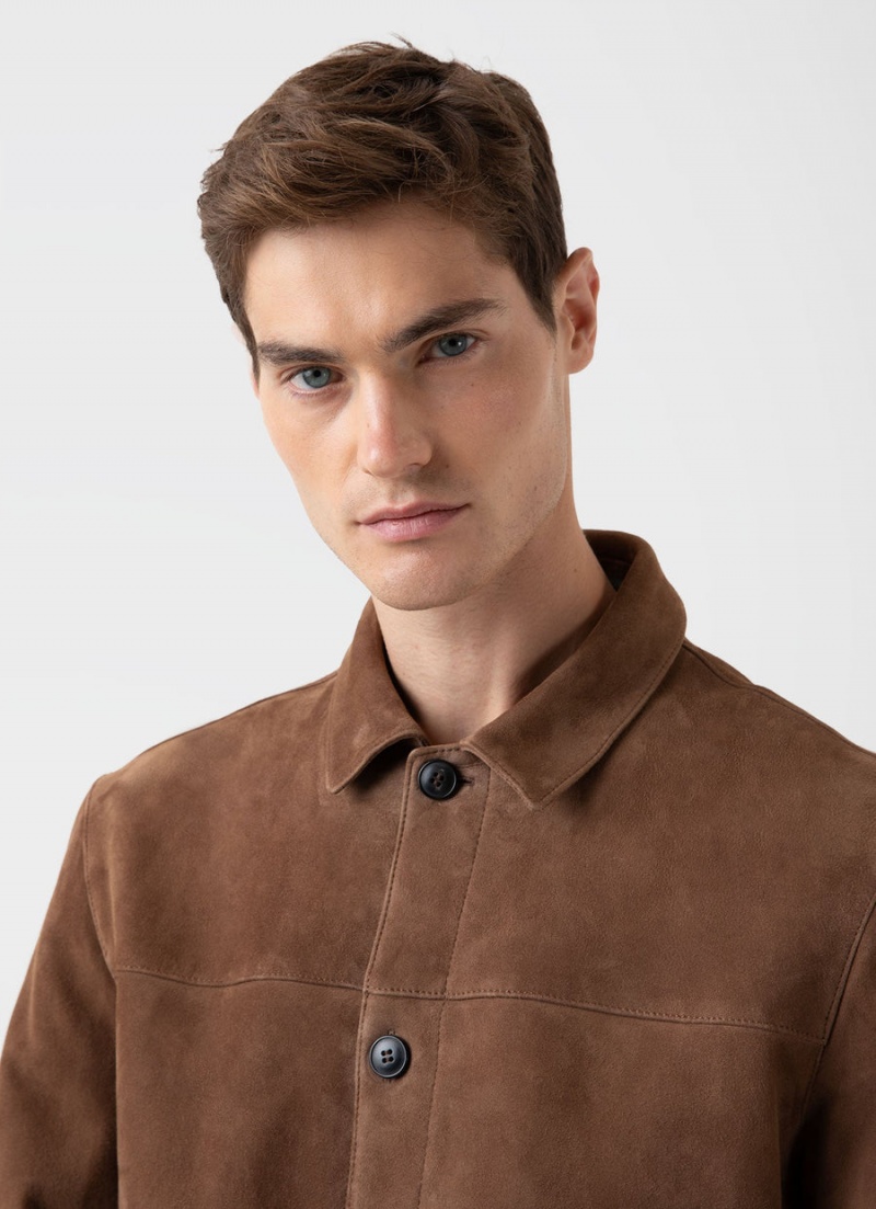 Brown Sunspel Suede Twin Pocket Jacket | 86410-LXTK | USA