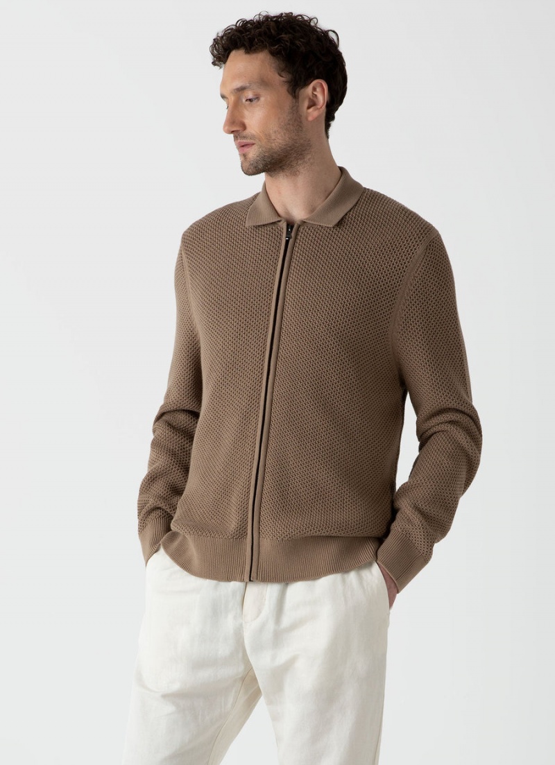 Brown Sunspel Sunspel x MR PORTER Mesh Knit Jacket | 95714-VBCU | USA