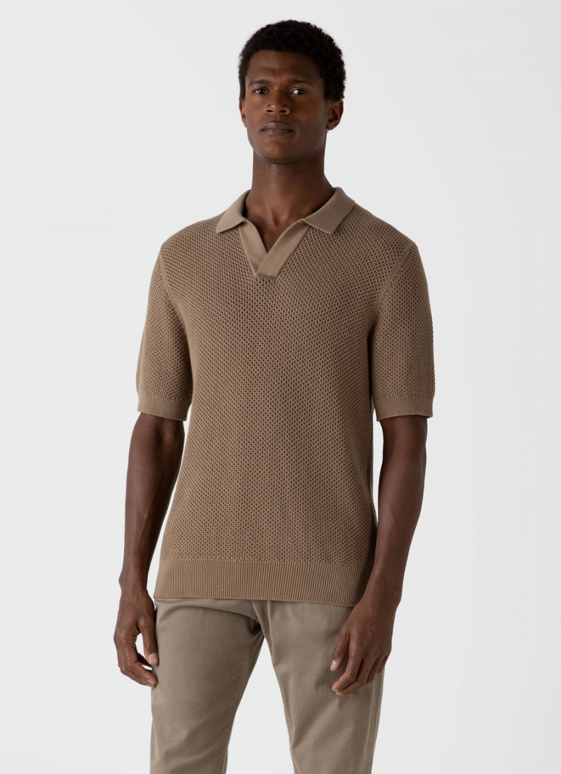 Brown Sunspel Sunspel x MR PORTER Mesh Knit Polo | 67912-NETI | USA