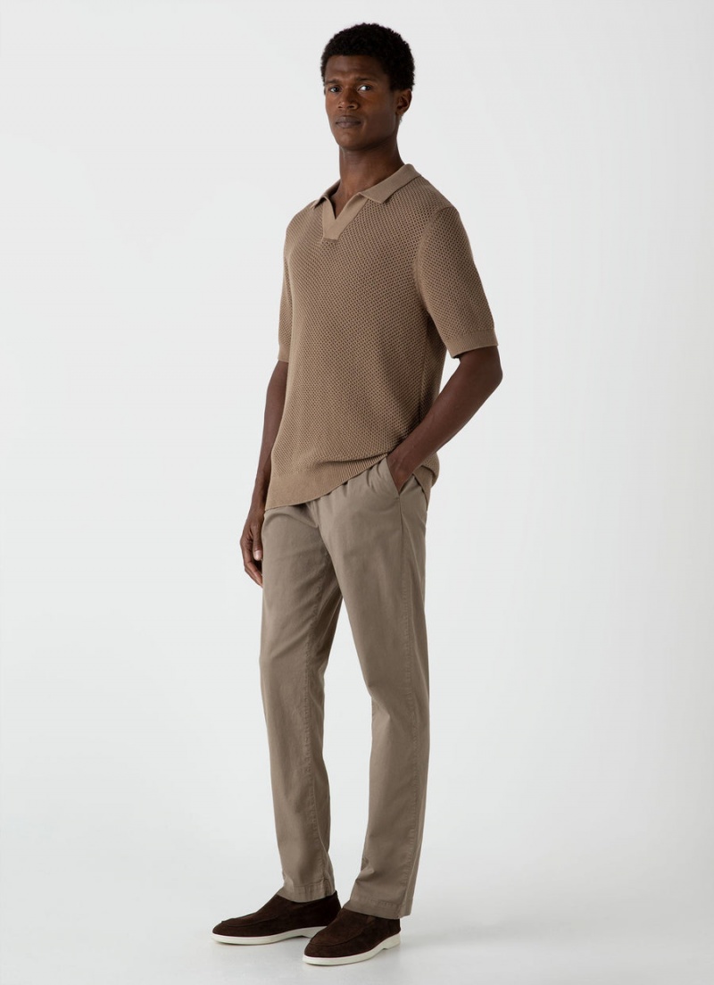 Brown Sunspel Sunspel x MR PORTER Mesh Knit Polo | 67912-NETI | USA