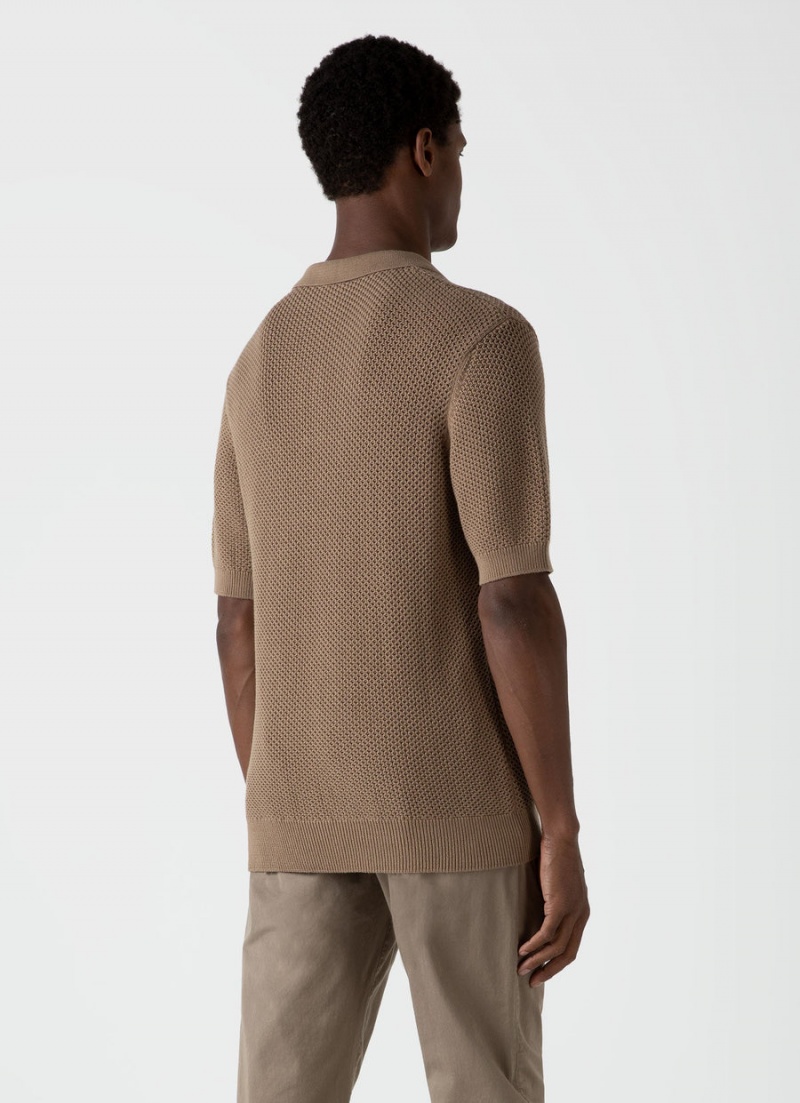 Brown Sunspel Sunspel x MR PORTER Mesh Knit Polo | 67912-NETI | USA