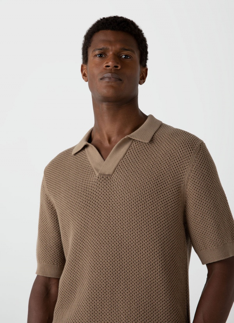 Brown Sunspel Sunspel x MR PORTER Mesh Knit Polo | 67912-NETI | USA