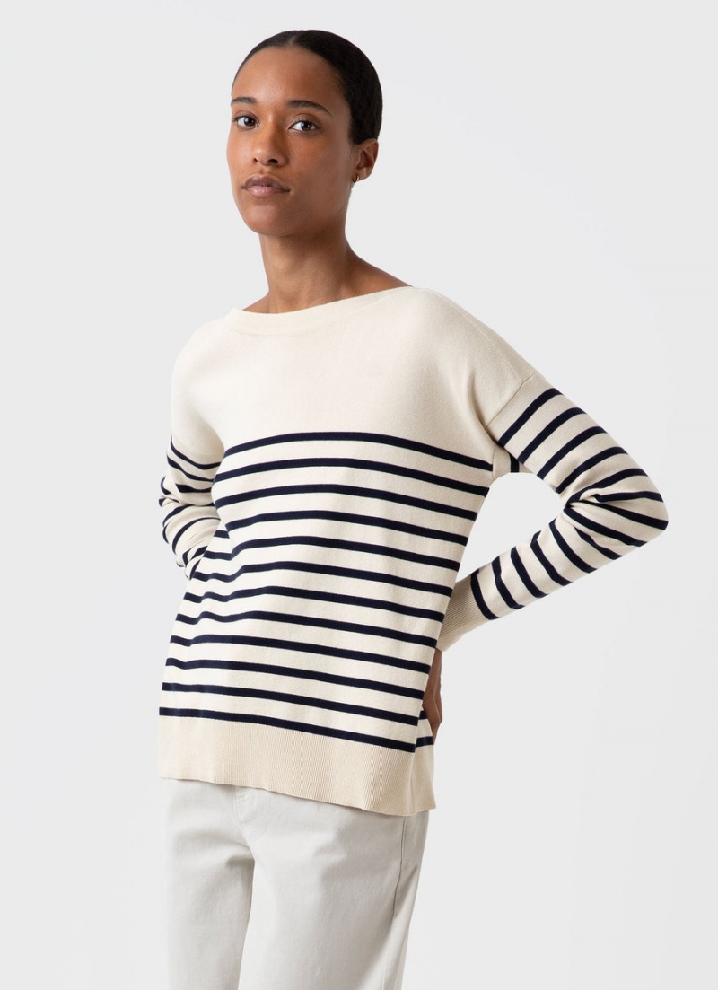 Ecru Sunspel Breton Stripe Jumper | 76931-RLOE | USA