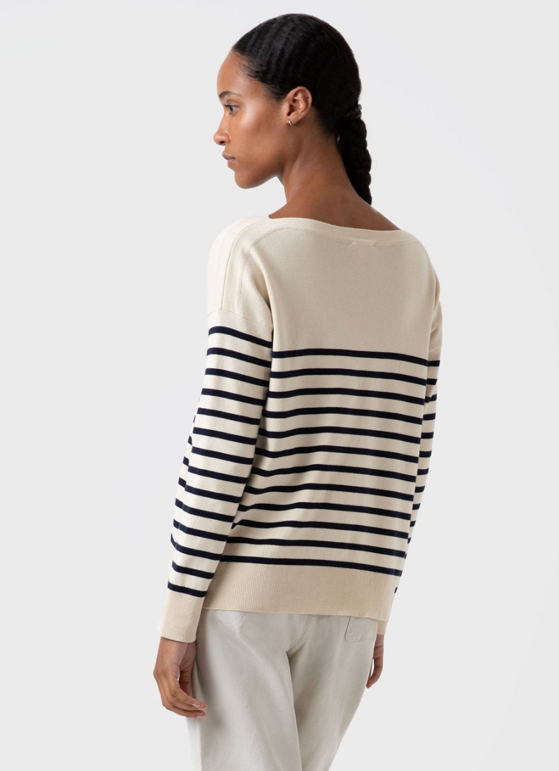 Ecru Sunspel Breton Stripe Jumper | 76931-RLOE | USA