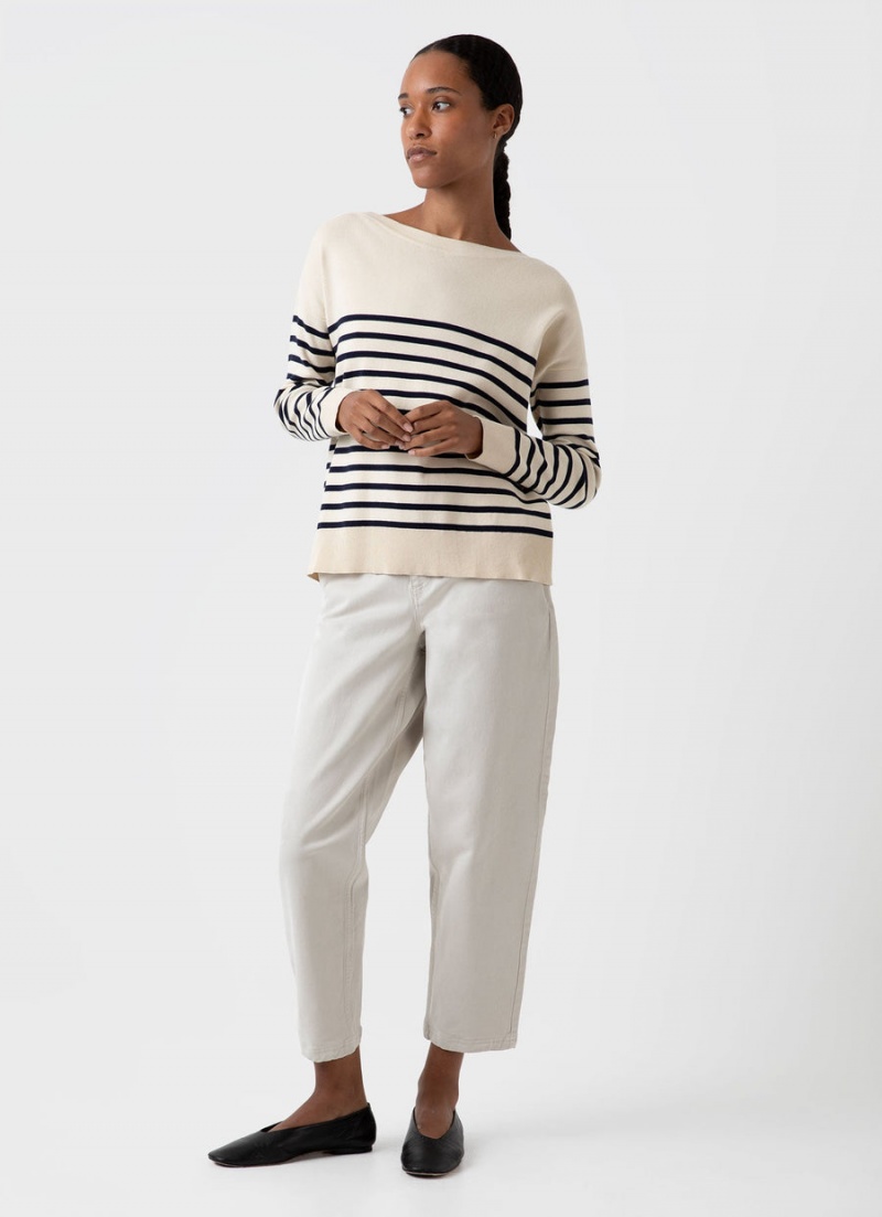 Ecru Sunspel Breton Stripe Jumper | 76931-RLOE | USA