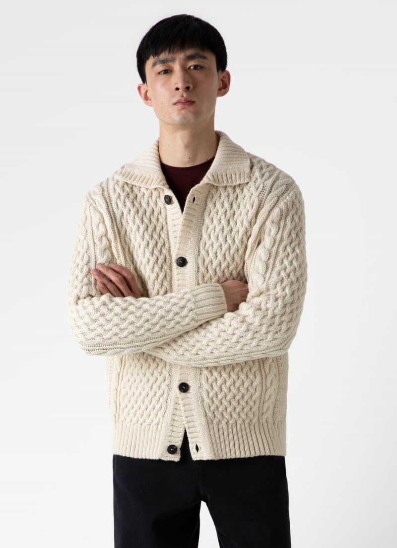 Ecru Sunspel Cable Knit Cardigan Jacket | 51609-GDNI | USA