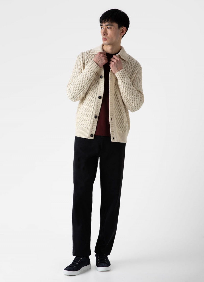 Ecru Sunspel Cable Knit Cardigan Jacket | 51609-GDNI | USA