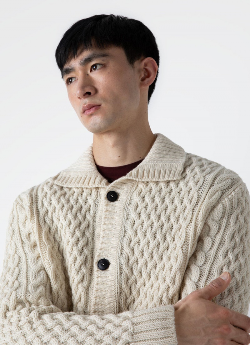 Ecru Sunspel Cable Knit Cardigan Jacket | 51609-GDNI | USA