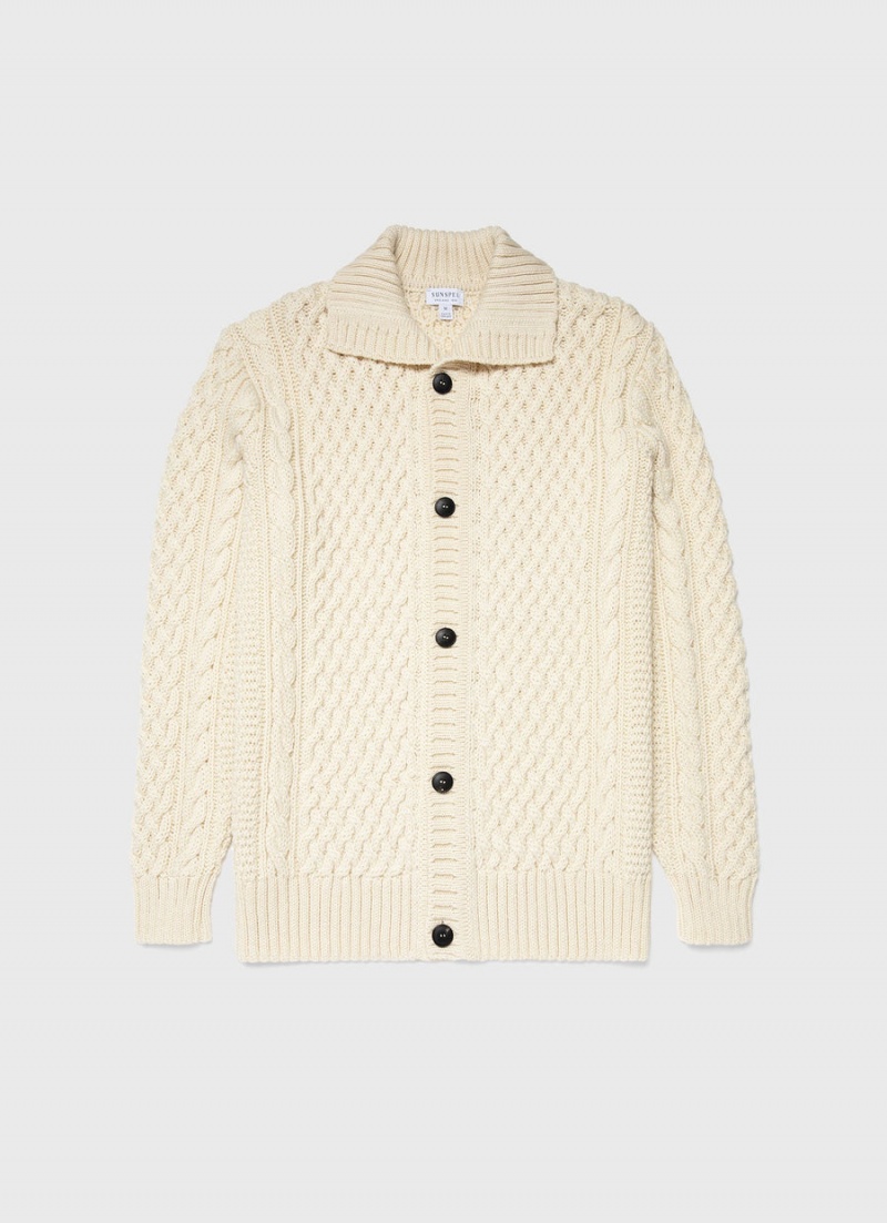 Ecru Sunspel Cable Knit Cardigan Jacket | 51609-GDNI | USA