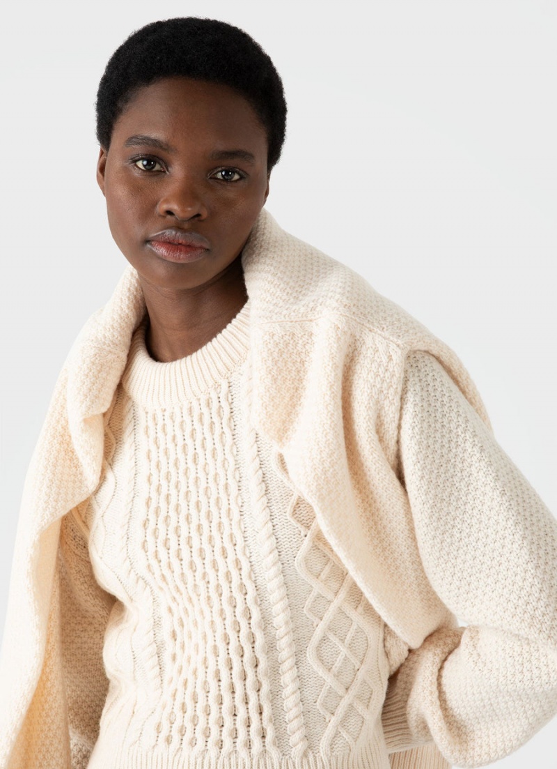 Ecru Sunspel Cable Knit Jumper | 20763-VHOW | USA