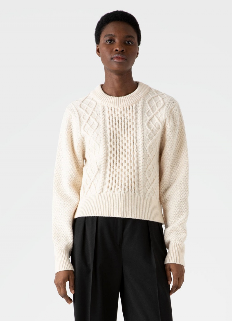 Ecru Sunspel Cable Knit Jumper | 20763-VHOW | USA