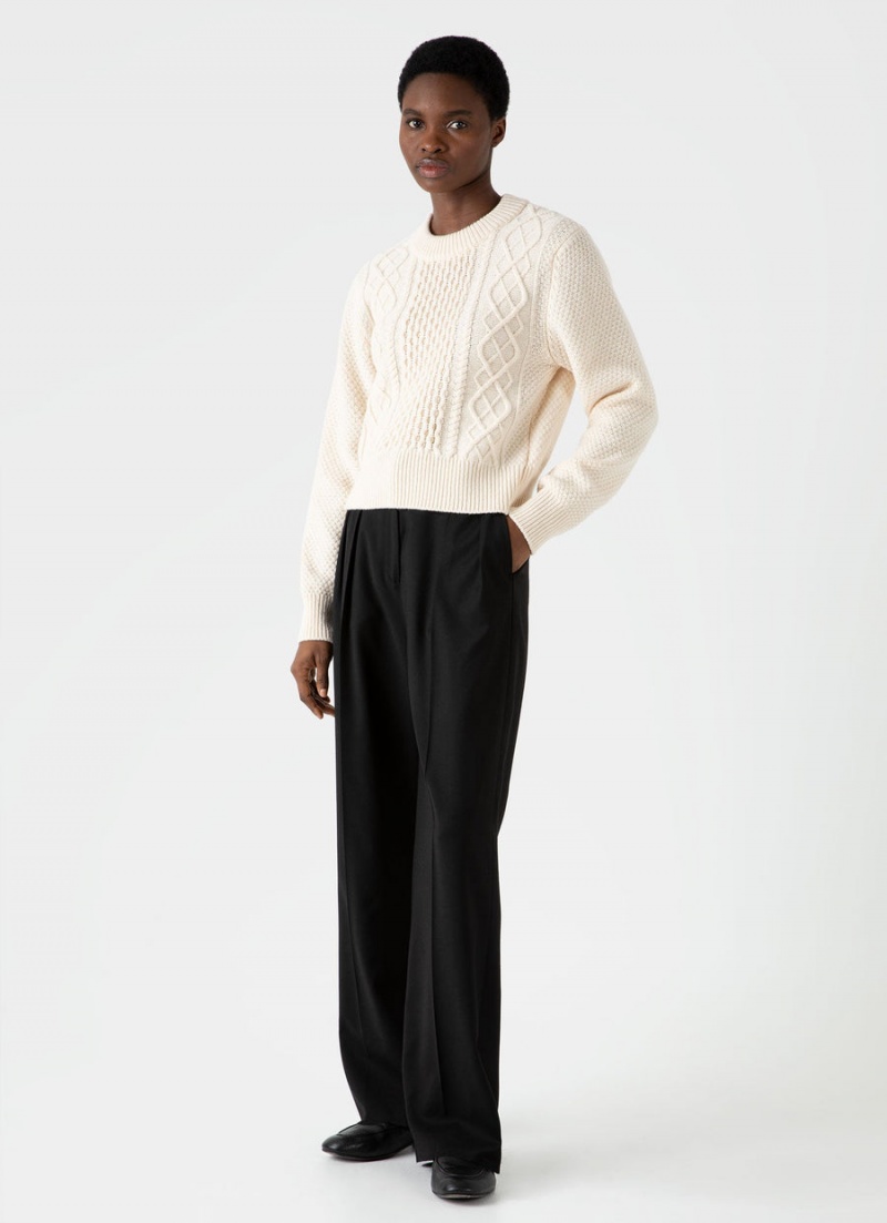 Ecru Sunspel Cable Knit Jumper | 20763-VHOW | USA