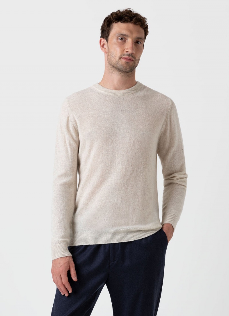 Ecru Sunspel Cashmere Crew Neck Jumper | 42593-YWMA | USA