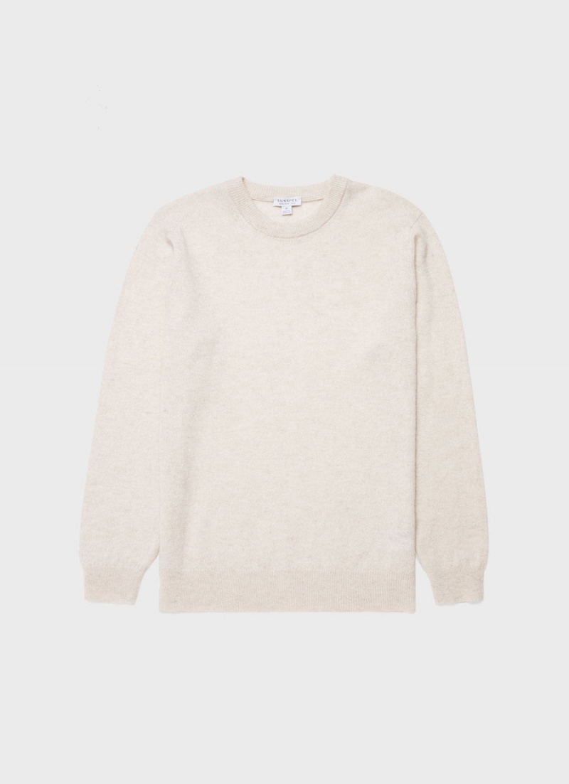 Ecru Sunspel Cashmere Crew Neck Jumper | 42593-YWMA | USA