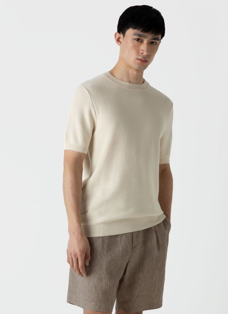 Ecru Sunspel Honeycomb Knitted T-shirt | 61928-REJC | USA