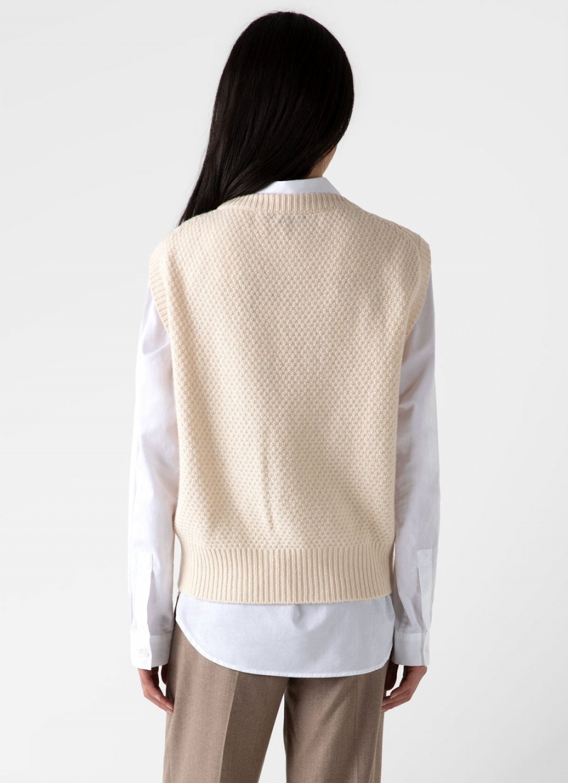 Ecru Sunspel Lambswool Cable Knit Vest | 28091-OJSV | USA