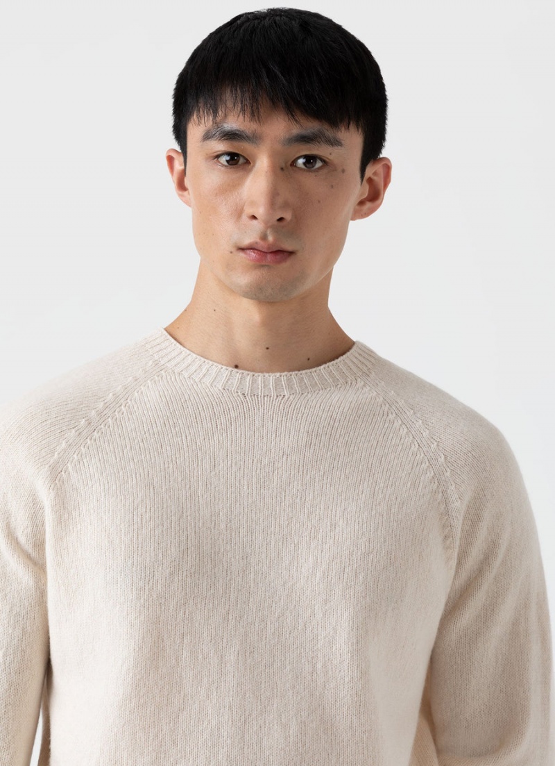 Ecru Sunspel Lambswool Crew Neck Jumper | 40265-CTIX | USA