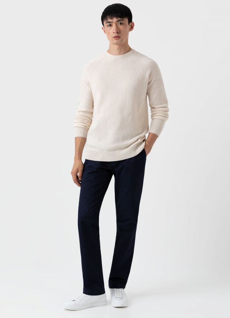 Ecru Sunspel Lambswool Crew Neck Jumper | 40265-CTIX | USA