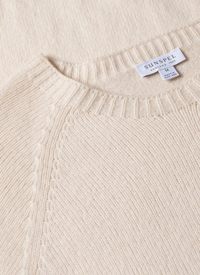 Ecru Sunspel Lambswool Crew Neck Jumper | 40265-CTIX | USA