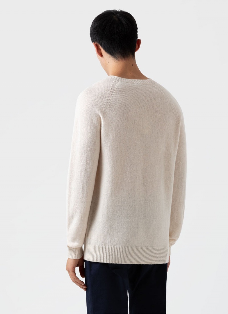 Ecru Sunspel Lambswool Crew Neck Jumper | 40265-CTIX | USA